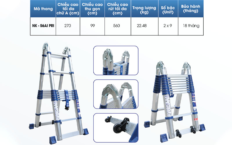 Thang nhôm rút đôi Nikawa NK-56AI-PRI | Banletaikho.com